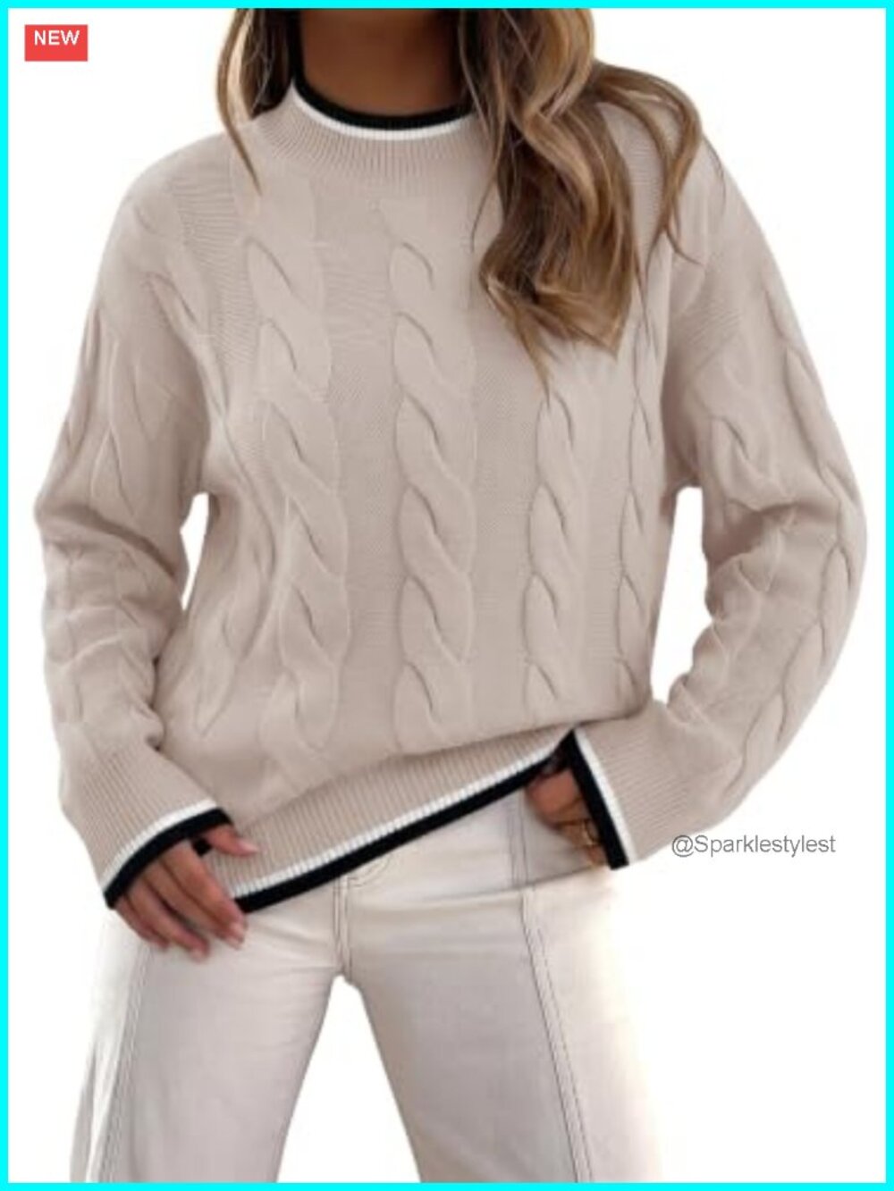 Mock Neck Chunky Knit Pullover Sweater Long Sleeve Loose Fit Winter